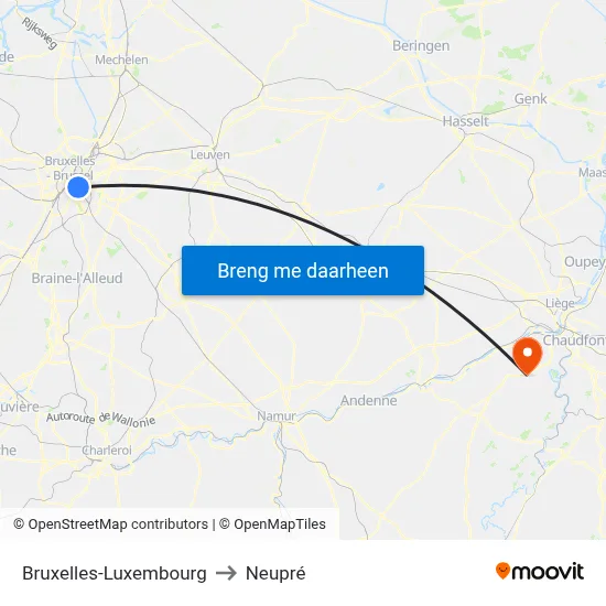 Bruxelles-Luxembourg to Neupré map