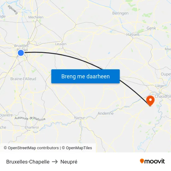 Bruxelles-Chapelle to Neupré map