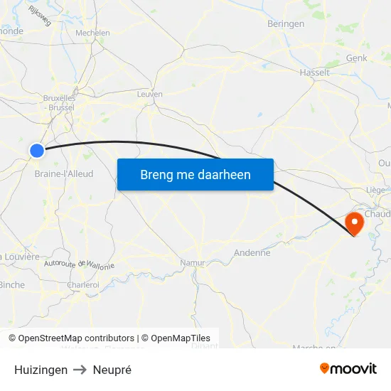 Huizingen to Neupré map