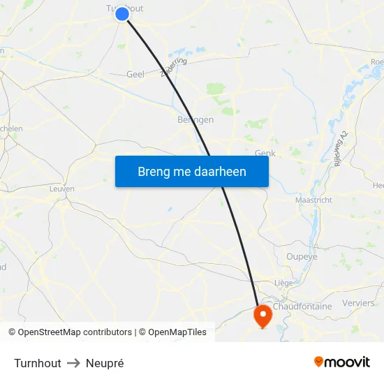 Turnhout to Neupré map