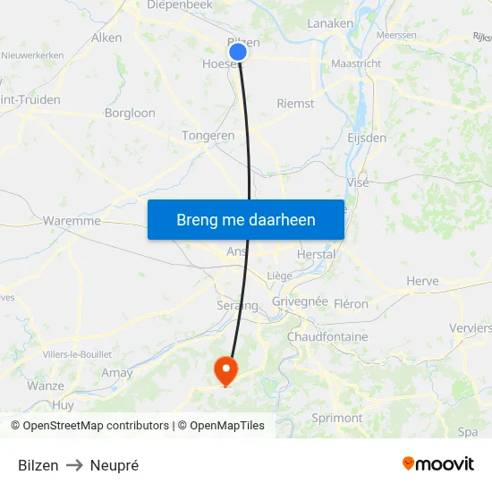 Bilzen to Neupré map