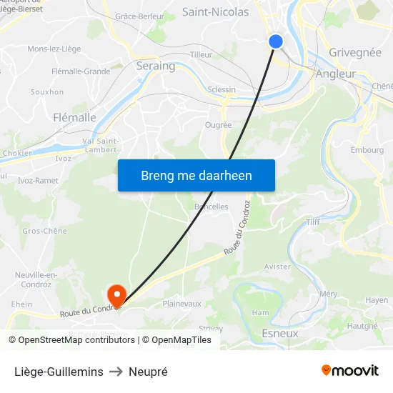 Liège-Guillemins to Neupré map