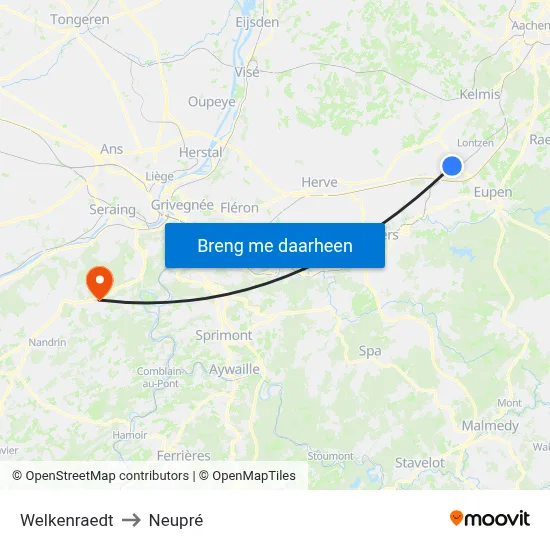 Welkenraedt to Neupré map