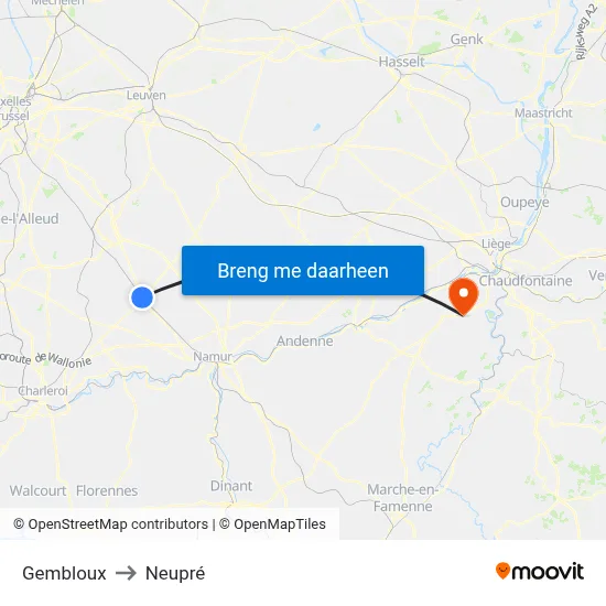 Gembloux to Neupré map