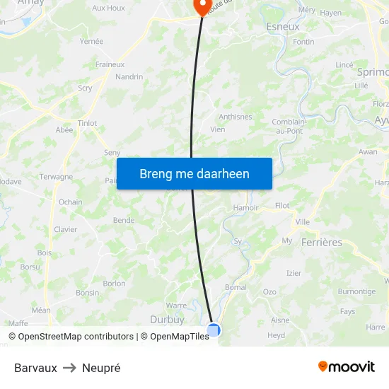 Barvaux to Neupré map