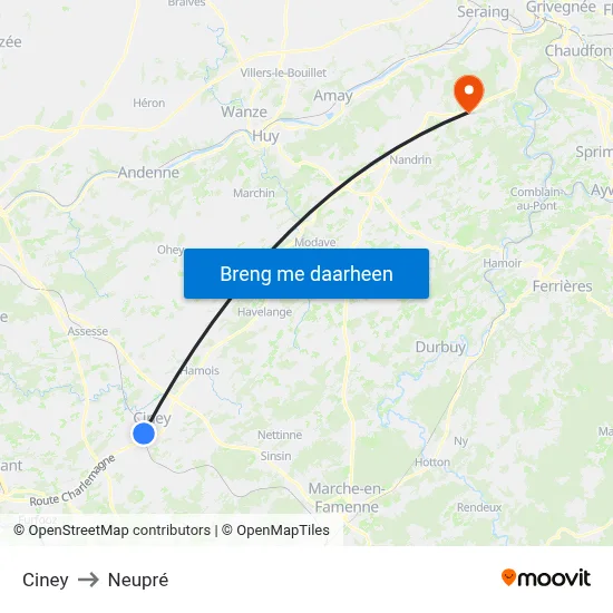 Ciney to Neupré map