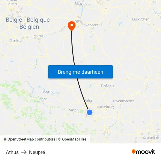 Athus to Neupré map