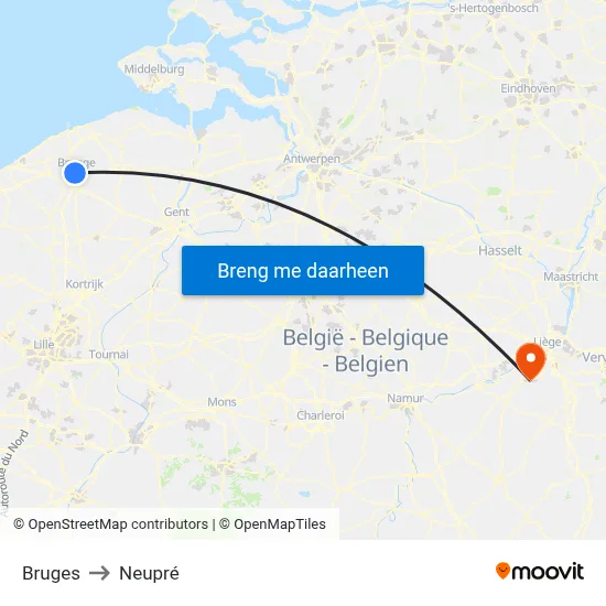 Bruges to Neupré map