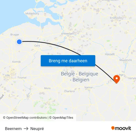 Beernem to Neupré map