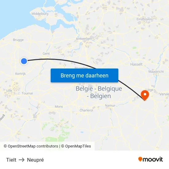 Tielt to Neupré map