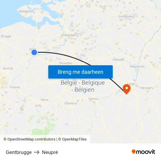 Gentbrugge to Neupré map