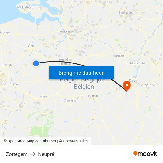 Zottegem to Neupré map