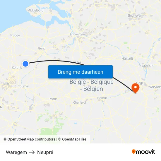 Waregem to Neupré map