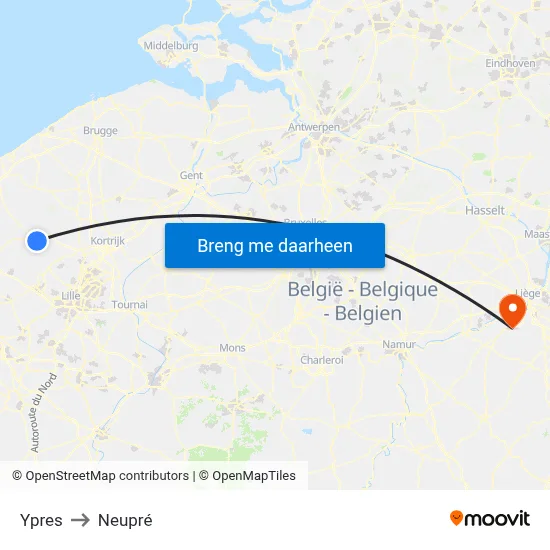 Ypres to Neupré map