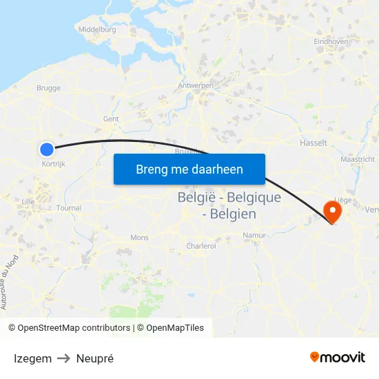 Izegem to Neupré map