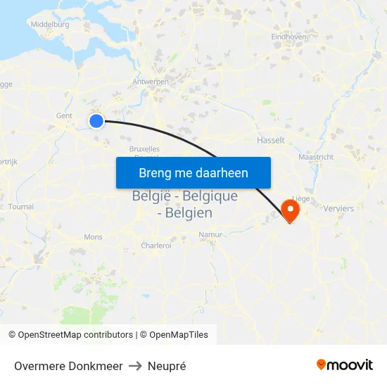 Overmere Donkmeer to Neupré map