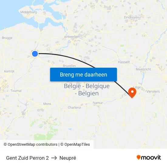 Gent Zuid Perron 2 to Neupré map