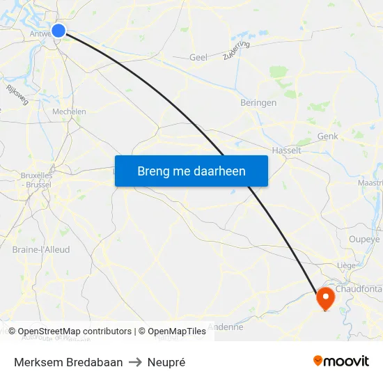 Merksem Bredabaan to Neupré map
