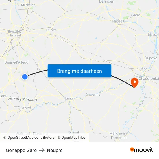 Genappe Gare to Neupré map