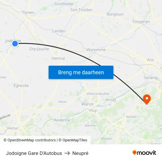 Jodoigne Gare D'Autobus to Neupré map