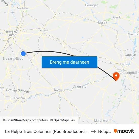 La Hulpe Trois Colonnes (Rue Broodcoorens) to Neupré map