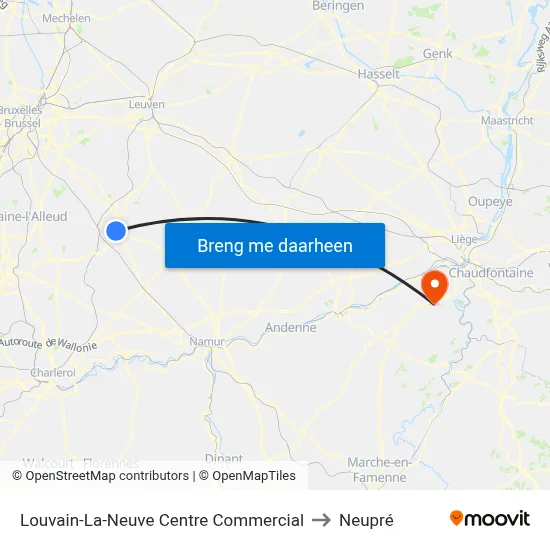 Louvain-La-Neuve Centre Commercial to Neupré map