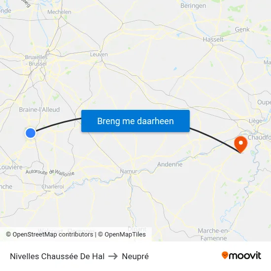 Nivelles Chaussée De Hal to Neupré map