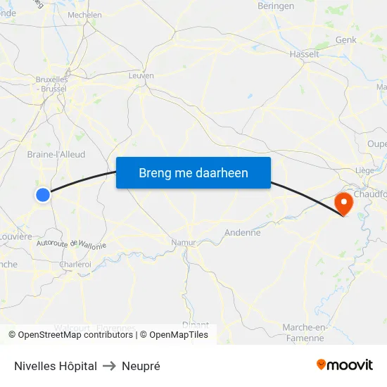 Nivelles Hôpital to Neupré map