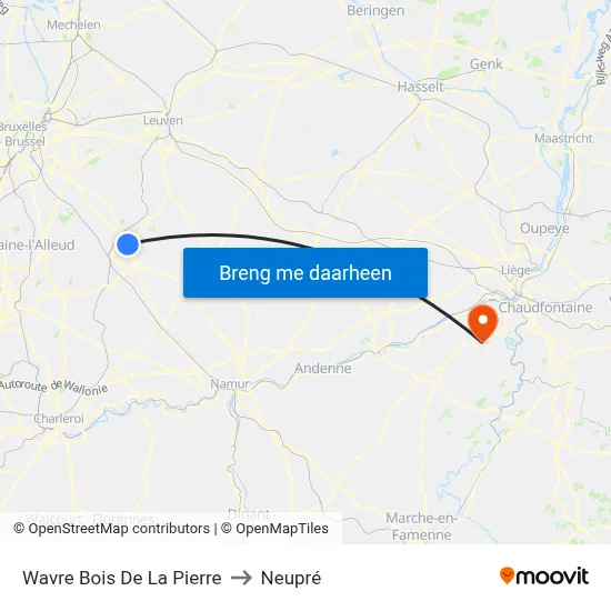Wavre Bois De La Pierre to Neupré map