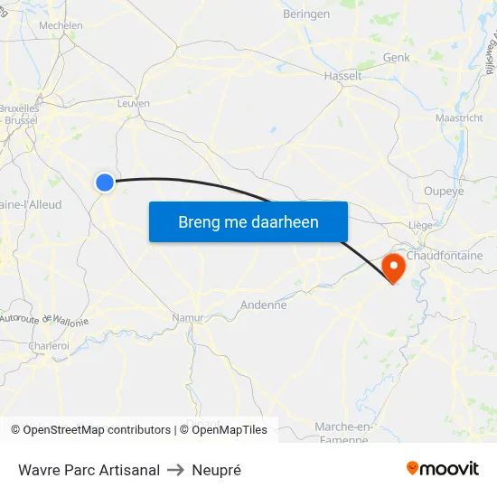 Wavre Parc Artisanal to Neupré map