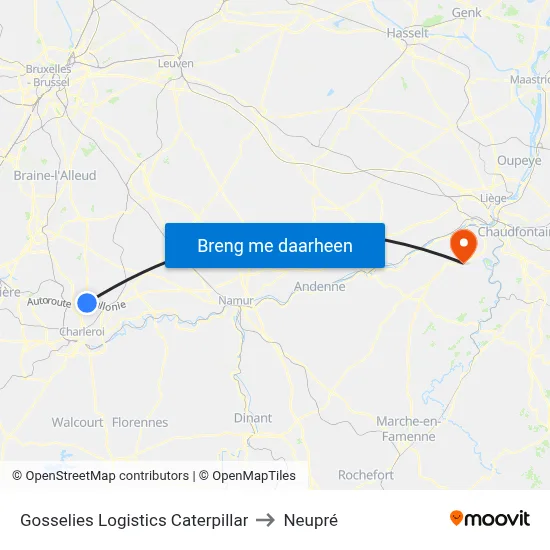 Gosselies Logistics Caterpillar to Neupré map