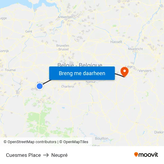 Cuesmes Place to Neupré map