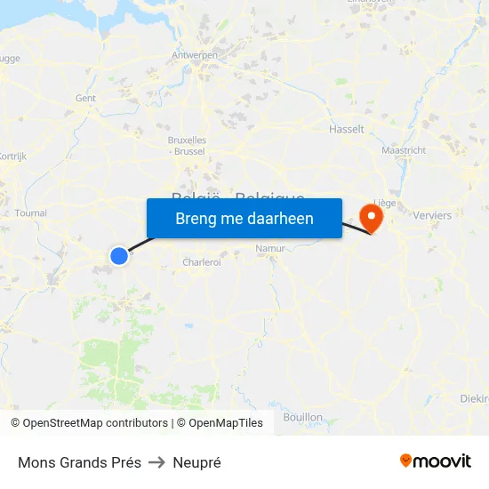 Mons Grands Prés to Neupré map