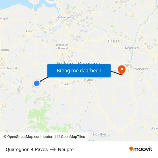 Quaregnon 4 Pavés to Neupré map