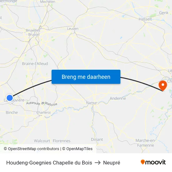 Houdeng-Goegnies Chapelle du Bois to Neupré map