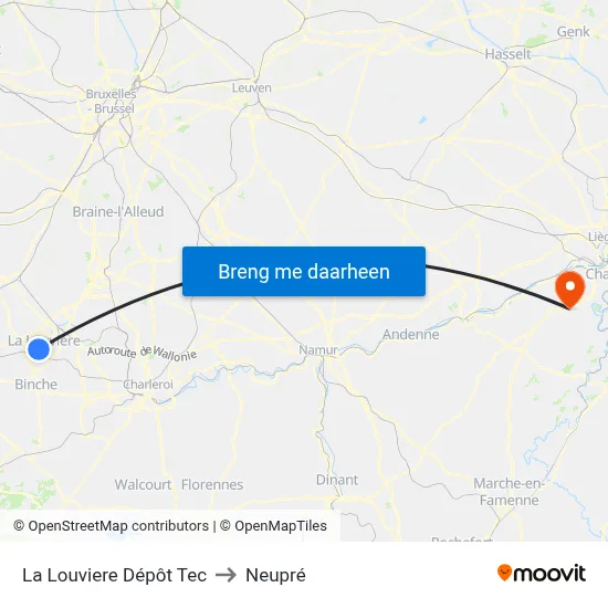 La Louviere Dépôt Tec to Neupré map