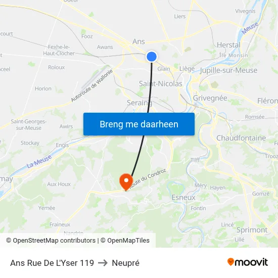 Ans Rue De L'Yser 119 to Neupré map