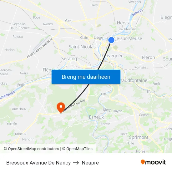 Bressoux Avenue De Nancy to Neupré map