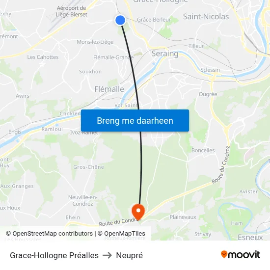 Grace-Hollogne Préalles to Neupré map