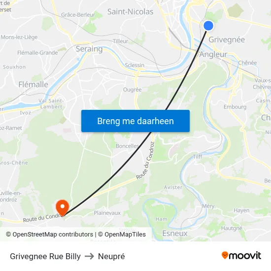 Grivegnee Rue Billy to Neupré map