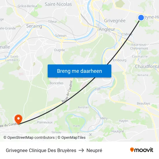 Grivegnee Clinique Des Bruyères to Neupré map