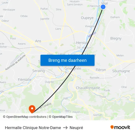 Hermalle Clinique Notre-Dame to Neupré map