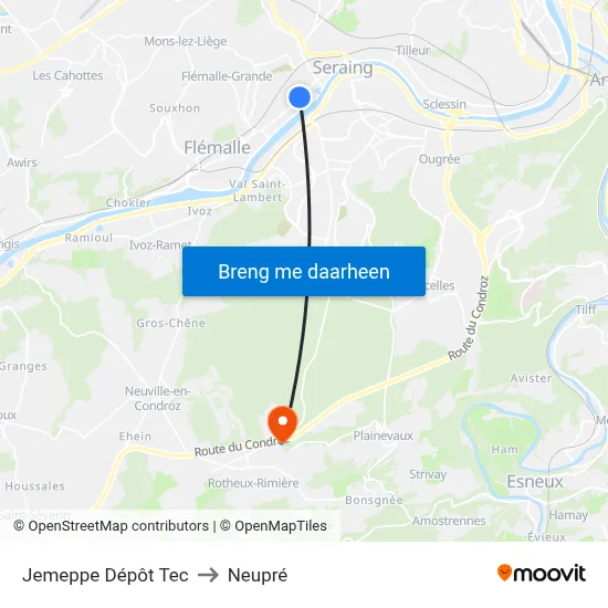 Jemeppe Dépôt Tec to Neupré map