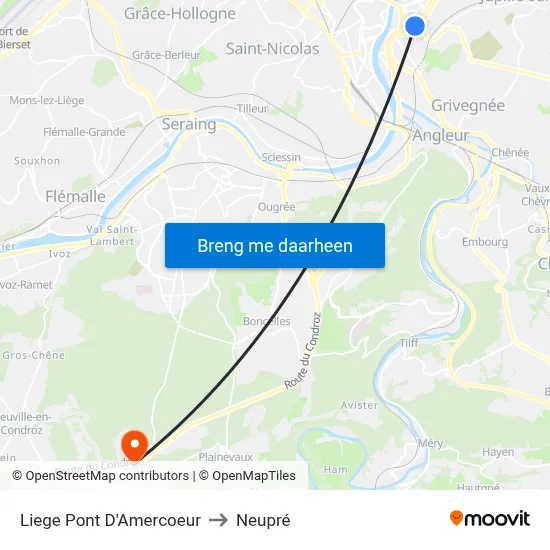 Liege Pont D'Amercoeur to Neupré map