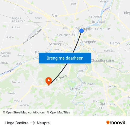 Liege Bavière to Neupré map