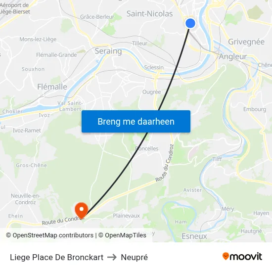 Liege Place De Bronckart to Neupré map