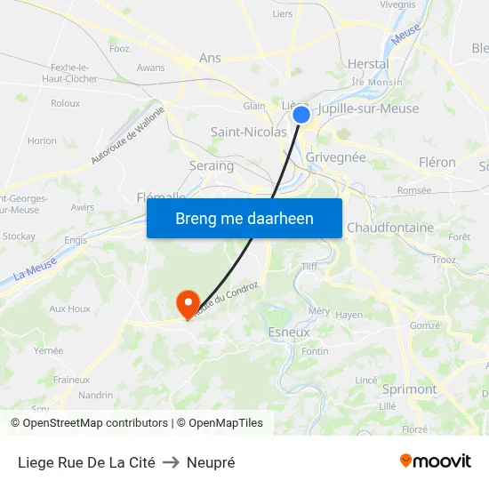 Liege Rue De La Cité to Neupré map