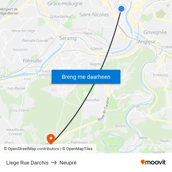 Liege Rue Darchis to Neupré map
