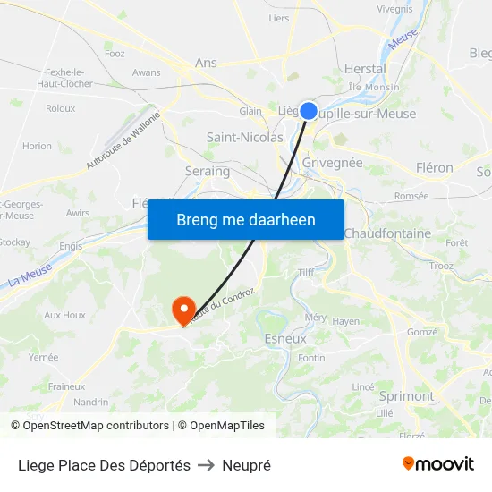 Liege Place Des Déportés to Neupré map