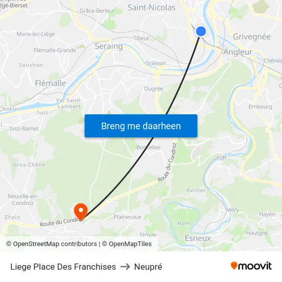 Liege Place Des Franchises to Neupré map